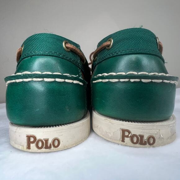 Men\'s Polo Ralph Lauren Canvas Leather Loafers Green‎ & Brown, Size 9D Boat Shoe main image 6
